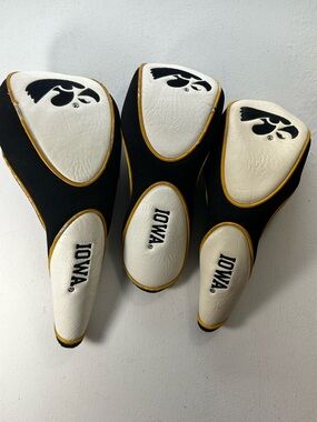 Iowa Hawkeyes Golf Club Headcovers Black White Gold 1 3 X Lot of Three